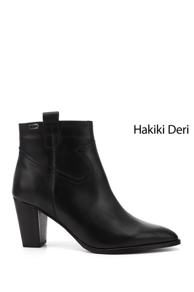 GÖNDERİ(R) Women's Black Zippered Pointed Toe Genuine Leather Boots