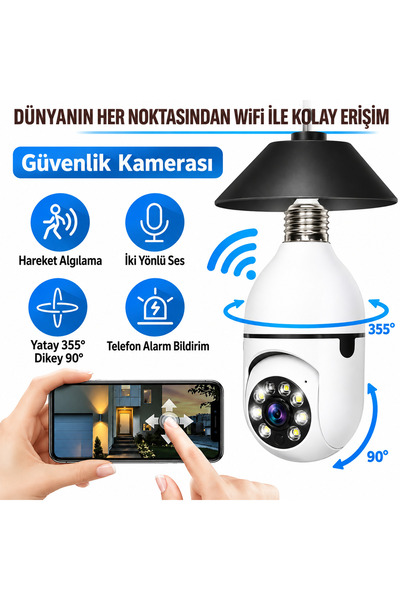 qasul AMPUL ŞEKLİDEN UZAKTAN KONTROL EDİLEBİLİR GÜVENLİK KAMERASI EV OFİS BAHÇE  DÜKAN KAMERASI  CMR-19
