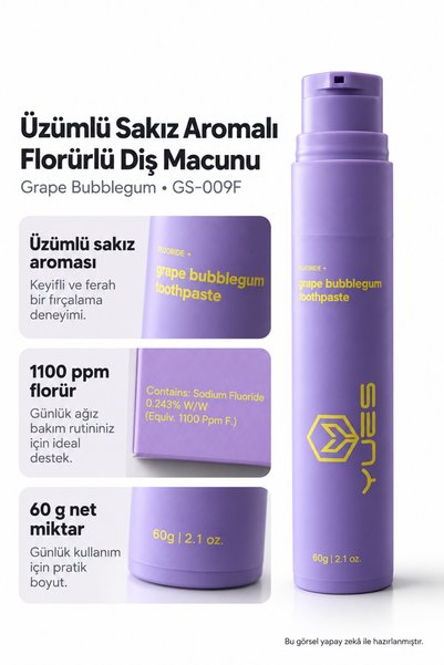 YUES Fluoride+ Grape Bubblegum Toothpaste Grape Flavored Whitening Toothpaste