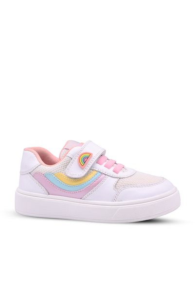 kids A more Rainbow Girl's Glittery Air Mesh Detailed Genuine Leather White C...