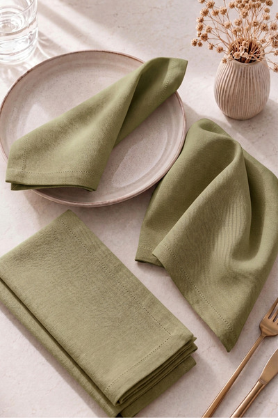 desenizmir American Service, 6-Piece Special Stitched Fabric Napkin Olive Green
