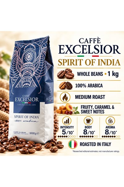 Caffè Excelsior Cafea Excelsior Spirit of India, boabe întregi, 1 kg, 100% Ar...