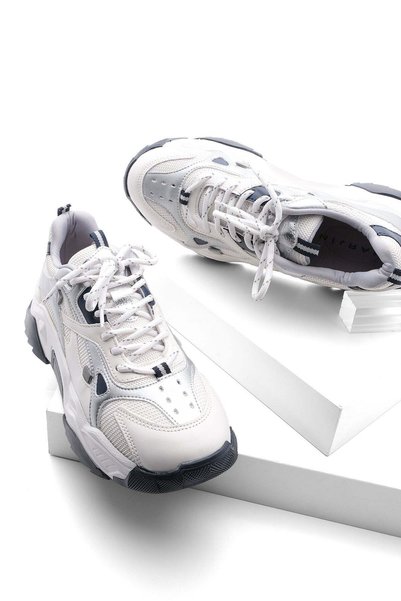 Marjin Women's High Thick Sole Sneaker Lace-Up Sports Shoes Virez Silver