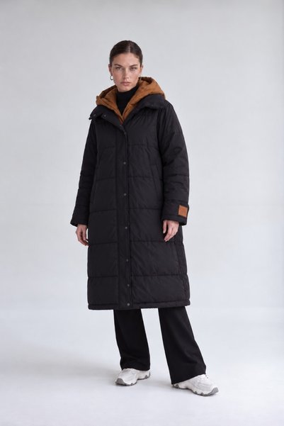 Levidor Two-Tone Puffer Coat: Black - Brown