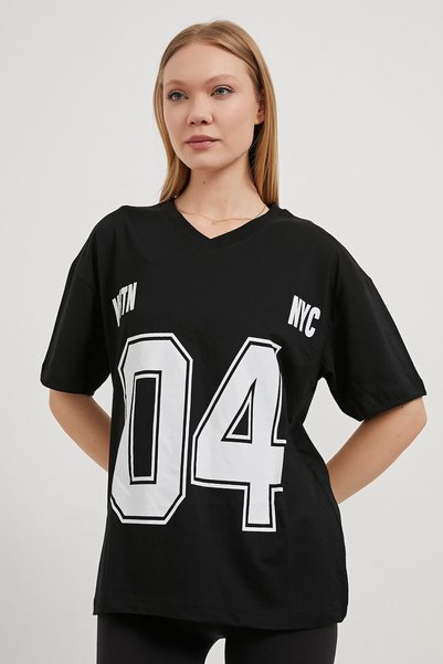 Arma Life 04 λαιμόκοψη V και ριμπ χαλαρό κολεγιακό t-shirt
