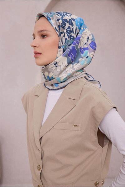 Belli İpek Eşarp - 4220-56 Gri Mavi Twill