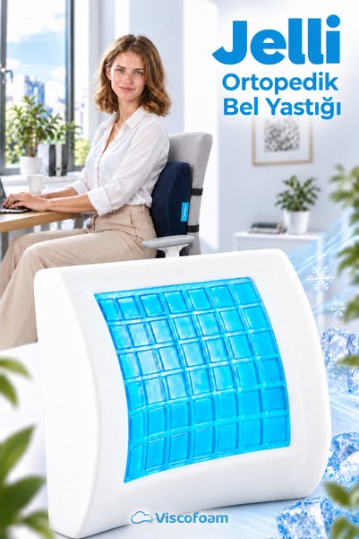 Viscofoam Terletmeyen Ortopedik Bel Yastığı Ofis Sandalye Araç Koltuk Bel Des...