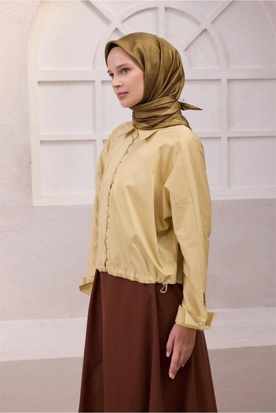 Belli Haki Geometrik Desen %100 Twill İpek Eşarp 4201 - 30