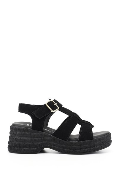 GÖNDERİ(R) Women's Black Suede Wedge Heel Sandals