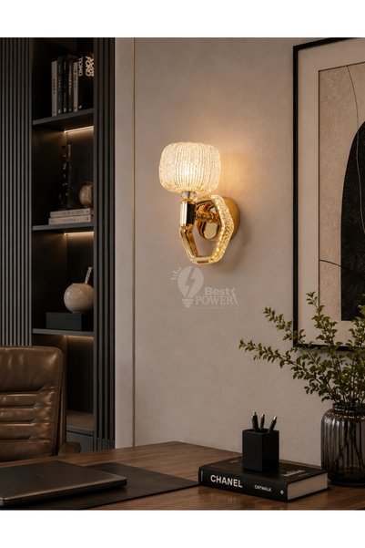 Moonlight Lighting مصباح جداري LED مودرن فاخر بتصميم ذهبي وقبة كريستالية مضلع...