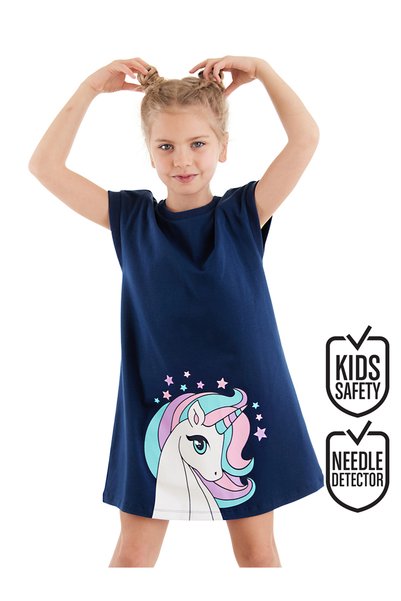 Denokids Rochie Fete Unicorn Rochie Casual Copii Fete Bleumarin