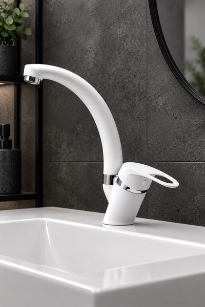 KUSTAR Sema Beyaz Kısa Mix Aç Kapa Banyo Lavabo Bataryası