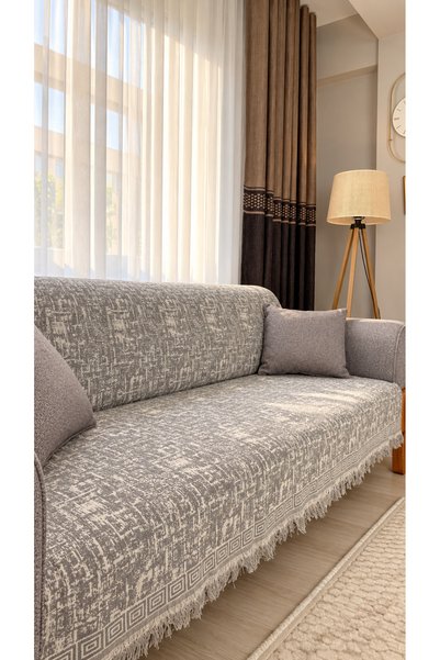 Bovia Home غطاء أريكة منقوش |   شال كرسي بذراعين مزين بالشراشيب |   مضاد للان...