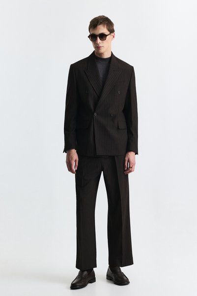 Antioch Brown Relaxed Fit Striped Men's Suit