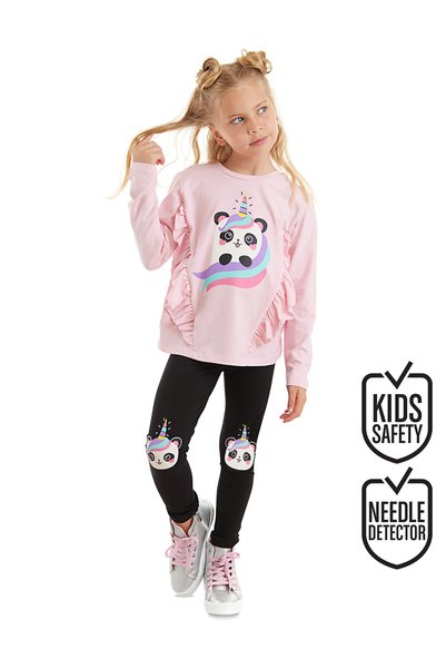 Denokids Σετ κολάν μπλουζάκι με βολάν Panda Unicorn Girl