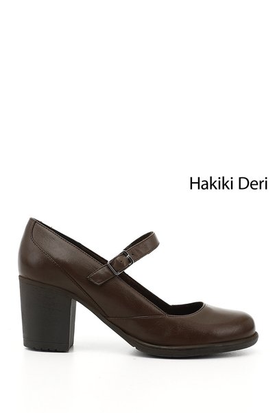 GÖNDERİ(R) Brown Antique Heart Genuine Leather Round Toe Medium Heeled Rubber...