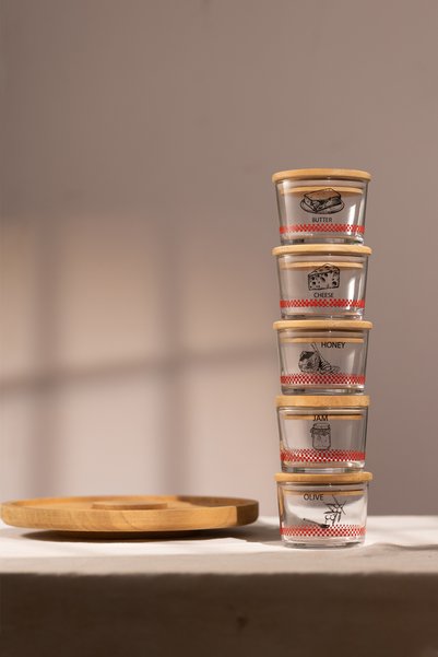 Rakle Toskana Bamboo 5-Piece Breakfast Set with Rotating Stand 220 Cc