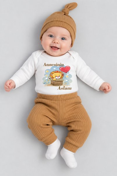 BABYDEN'S Mother's Lion Printed 3-Piece Baby Set, Long Sleeve Snap-On Bodysui...