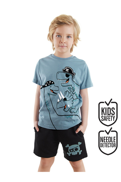 Denokids Korsan Dinolar Erkek Çocuk Yazlık T-shirt Şort Takım