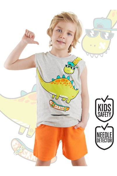Denokids Skateboarding Dino Boys Summer Sleeveless T-Shirt Shorts Set