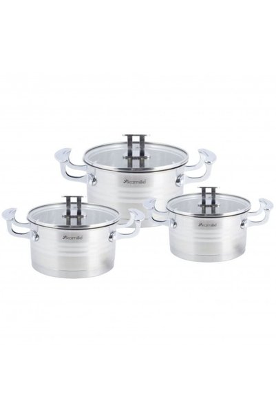 Kamille Set de 3 oale cu capac, Kamille, oțel inoxidabil, 5 straturi, 16/18/2...