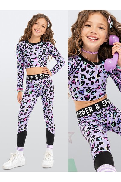 Denokids Set sport pentru fete cu imprimeu leopard – Top scurt și colanți spo...