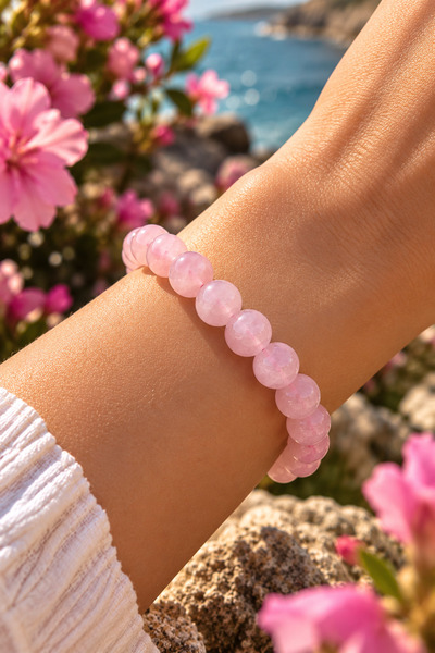 NBS Beautiful Naturel Stones Pembe Kuvars Gerçek Doğal Taş Bileklik ( Aşk,kıs...