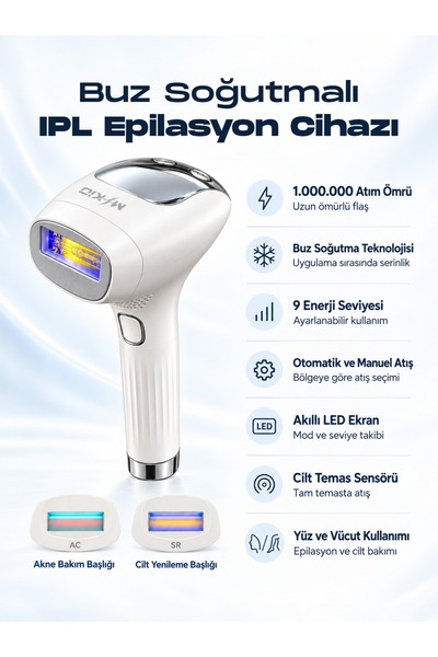 MKIO IPL Buz Soğutmalı Lazer Epilasyon Cihazı ,3 Başlıklı Cilt Yenileyici 1.0...