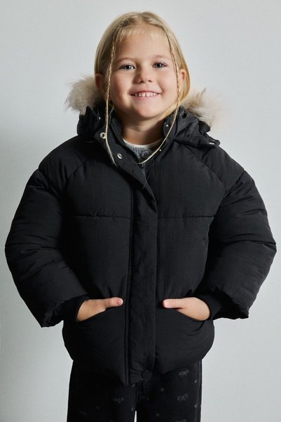 DeFacto Water-Repellent Faux Fur Detailed Hooded Padded Jacket with Zipper an...