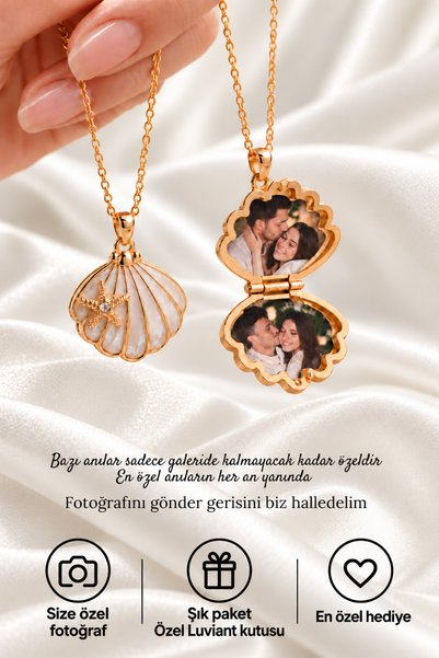 Luviant 316L Çelik Kişiye Özel 2 Fotoğraflı Kapaklı Deniz Yıldızı ve İstiridy...