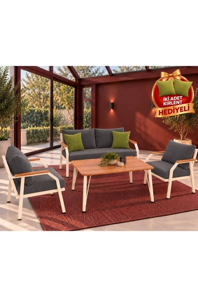 UFUK HOME Zeyd Cappuccino 211 Masalı ANTRASİT Fermuarlı Bahçe Balkon Takımı