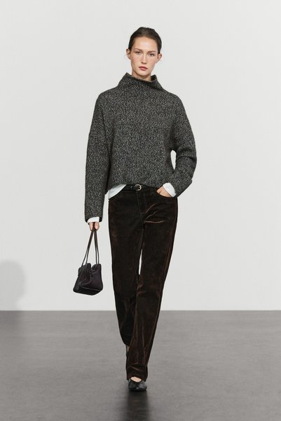 Massimo Dutti Floklu bitişli düşük bel straight fit jean