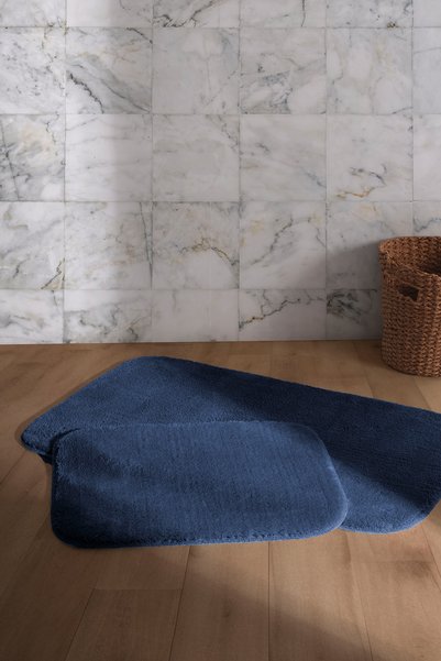 Elart Bath Mat Set 2 Pieces Non-Slip Based Plush Woven Doly Navy Blue
