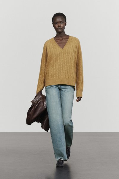 Massimo Dutti Yün karışımlı örgülü triko kazak