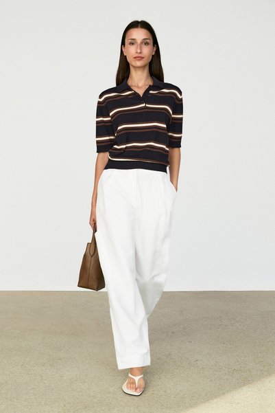 Massimo Dutti %100 pamuklu çizgili triko polo