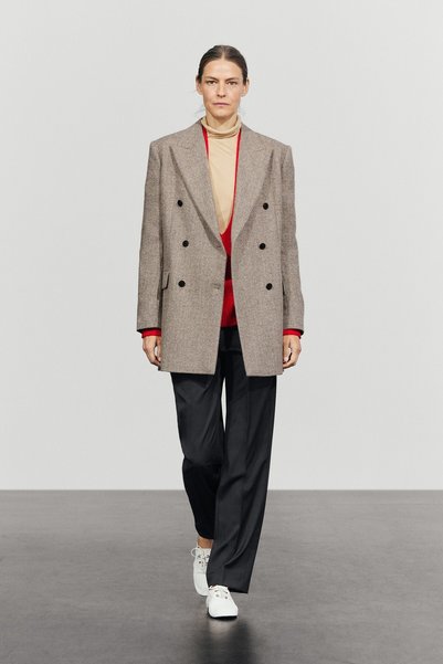 Massimo Dutti Süet orta boy kruvaze balıksırtı kaban