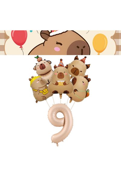 Choice8 10inch Number Balloon 9 6Pcs Cute Capybara Birthday Balloons Cartoon ...