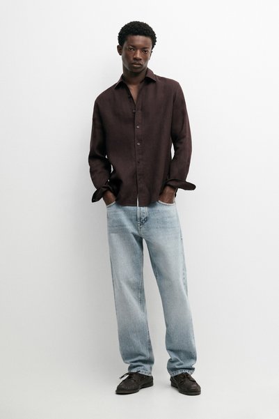 Massimo Dutti %100 keten slim fit gömlek