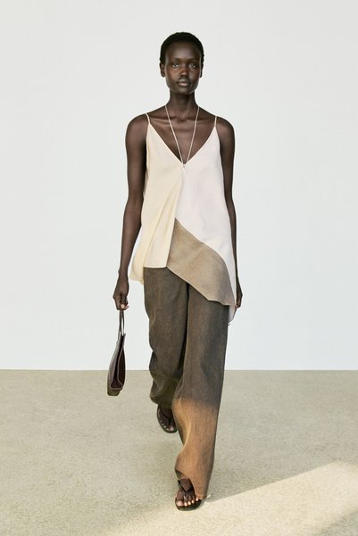 Massimo Dutti Asimetrik ince askılı dökümlü bluz