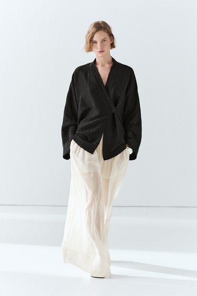 Massimo Dutti Keten karışımlı dokulu V yaka kimono