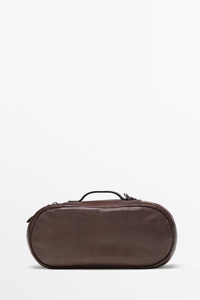 Massimo Dutti Napa deri oval makyaj çantası