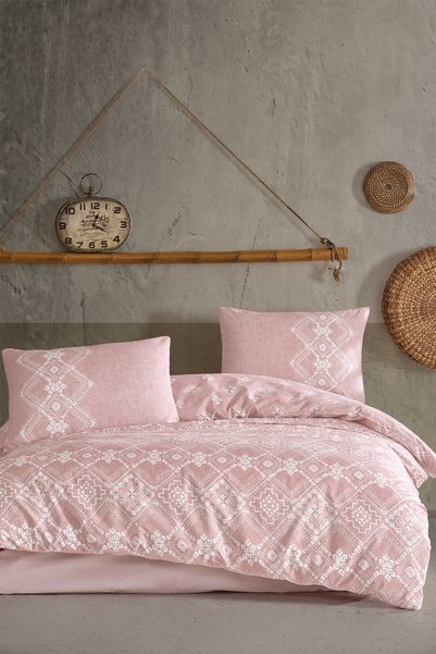 Elart Felicity Fitted Duvet Cover Set Double Size 100% Natural Cotton Ranforc...