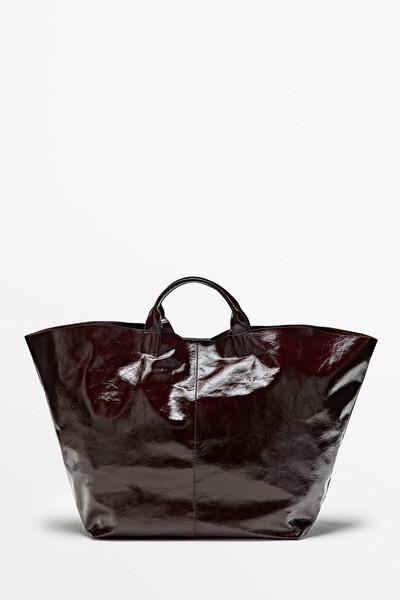 Massimo Dutti Maxi crackle napa deri tote çanta