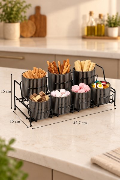 Edora Home Black 7-Compartment Metal Kitchen Organizer with Lid, Countertop K...