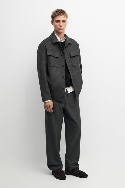 Massimo Dutti Cepli yün karışımlı ince ceket