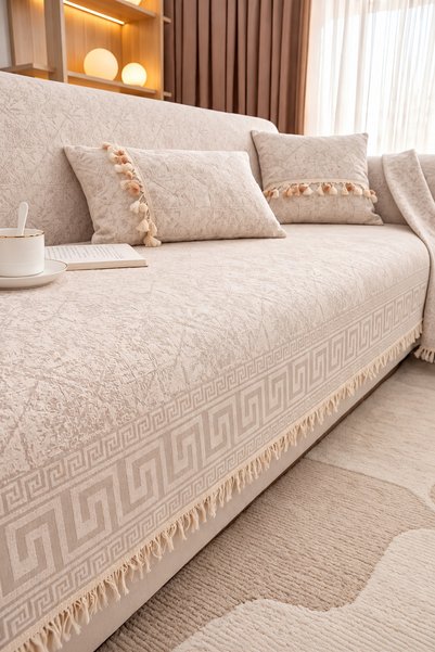 Bellevia Versace Desenli Koltuk Örtüsü 180x220 cm Çekyat Kanepe Örtüsü