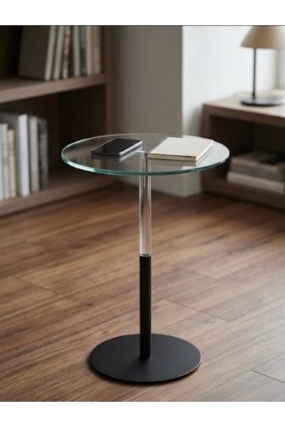 IN HOME STORE طاولة جانبية مودرن بسطح زجاجي وقاعدة معدنية أنيقة