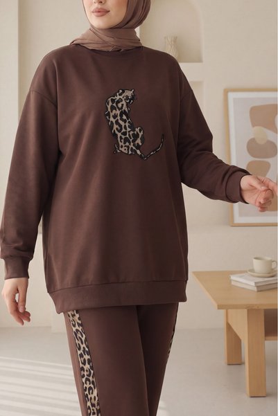 HİJABAYA Costum de scuba cu mânecă lungă, talie înaltă, cu imprimeu leopard ș...