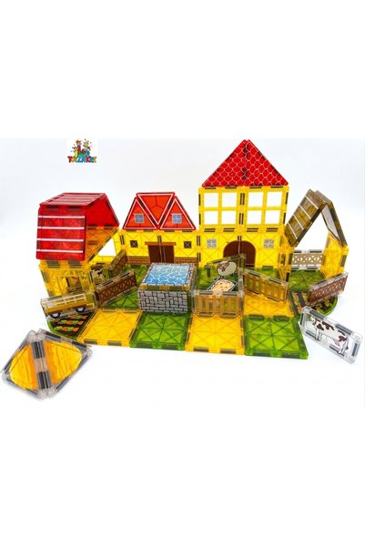 ToyznKidz 65 Parça Çiftlik Evi Temalı Manyetik Yapı Blokları-STEAM Eğitici Ka...
