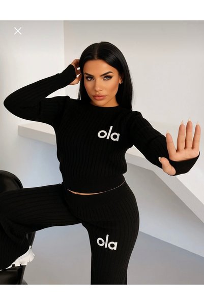 rushana Set elegant de tricotat cu imprimeu și deschidere pentru degete, pent...